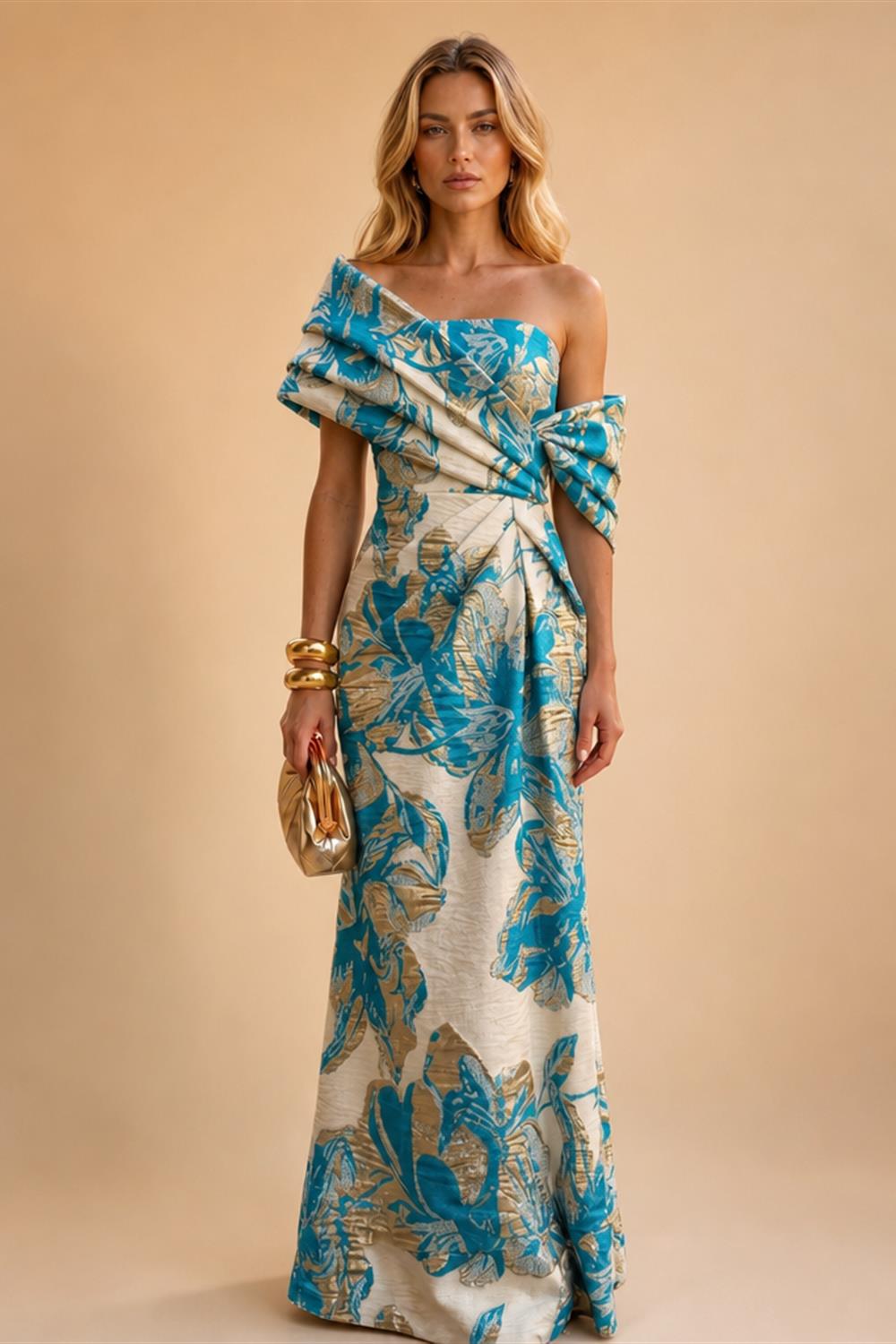 Sheath Satin Jacquard Off Shoulder Floor-Length Mother of the Bride & Groom Dresses (SHI22500823)