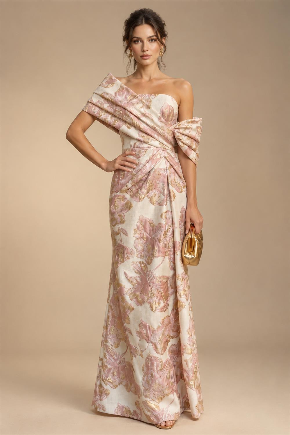 Jumpsuit Scoop Neck Chiffon Maxi Mother of the Bride Pantsuits with 3D Flowers & Bow (SHI22501634)