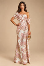 Sheath Floral Jacquard Off Shoulder Mother of the Bride & Groom Dresses with Flower (SHI22500777)