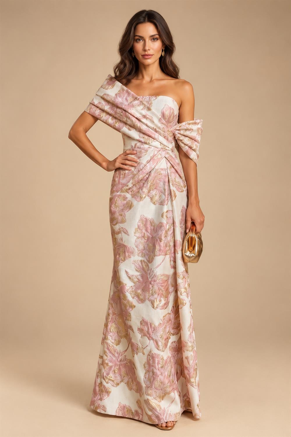 Sheath Floral Jacquard Off Shoulder Mother of the Bride & Groom Dresses with Flower (SHI22500777)