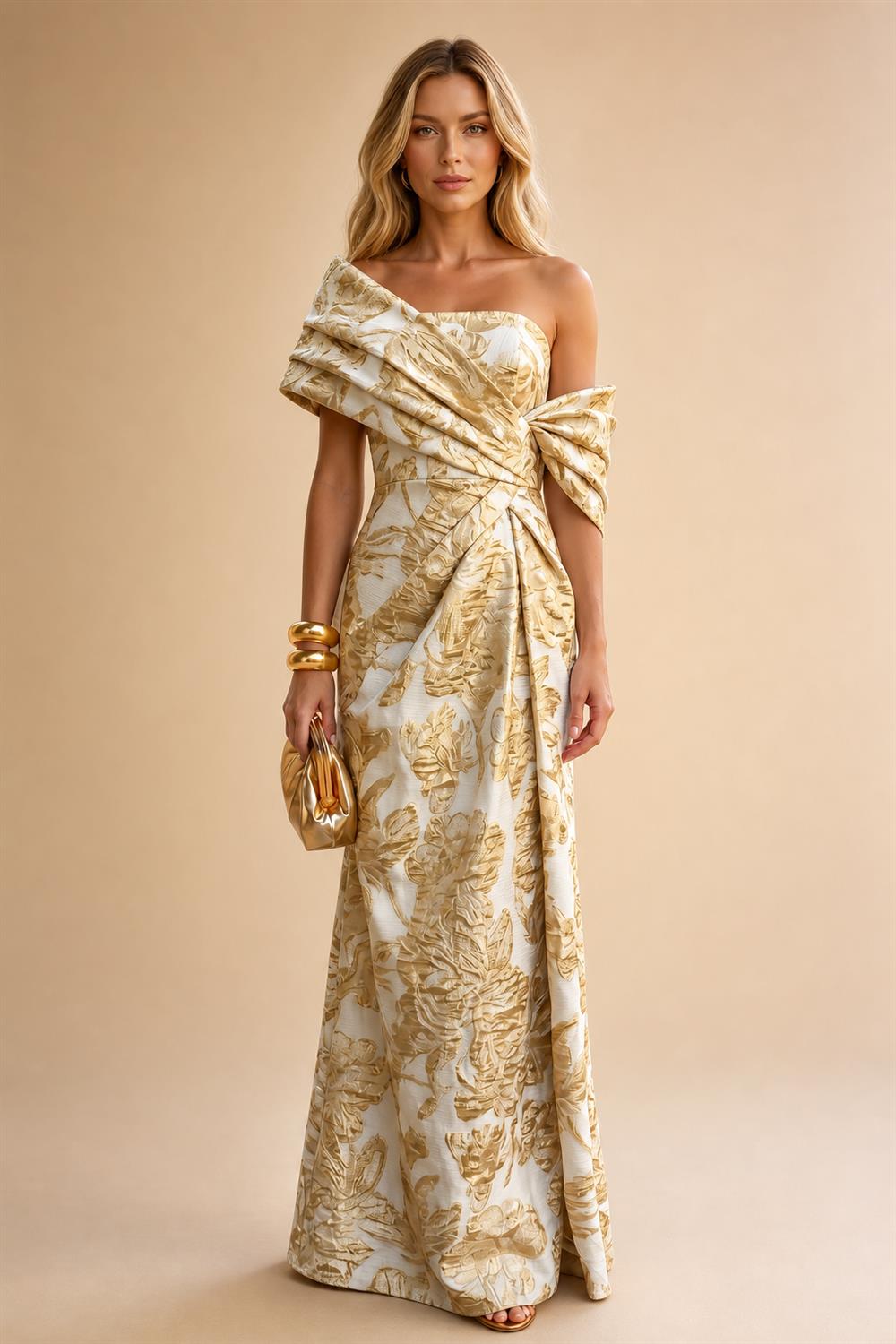 Sheath Satin Jacquard Off Shoulder Floor-Length Mother of the Bride & Groom Dresses (SHI22500823)