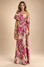 Sheath Satin Jacquard Off Shoulder Floor-Length Mother of the Bride & Groom Dresses (SHI22500823)
