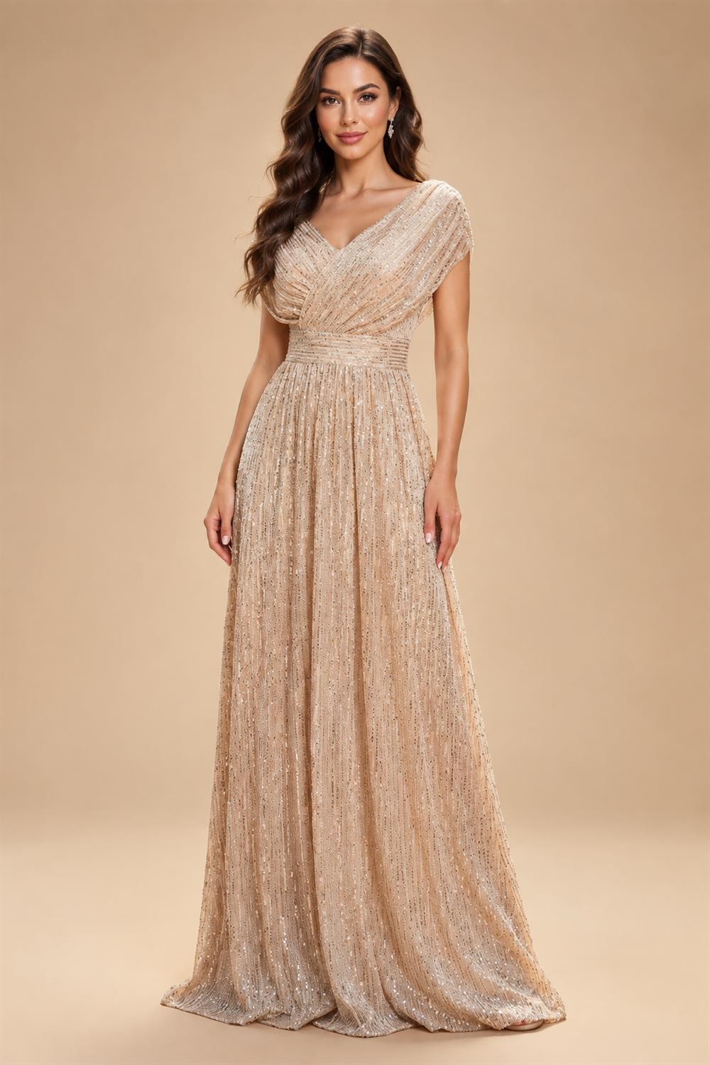 Sequin Floral Sheath/Column V-Neck Floor-Length Mother of the Bride & Groom Dresses with Ruched Waist (SHI22500972)