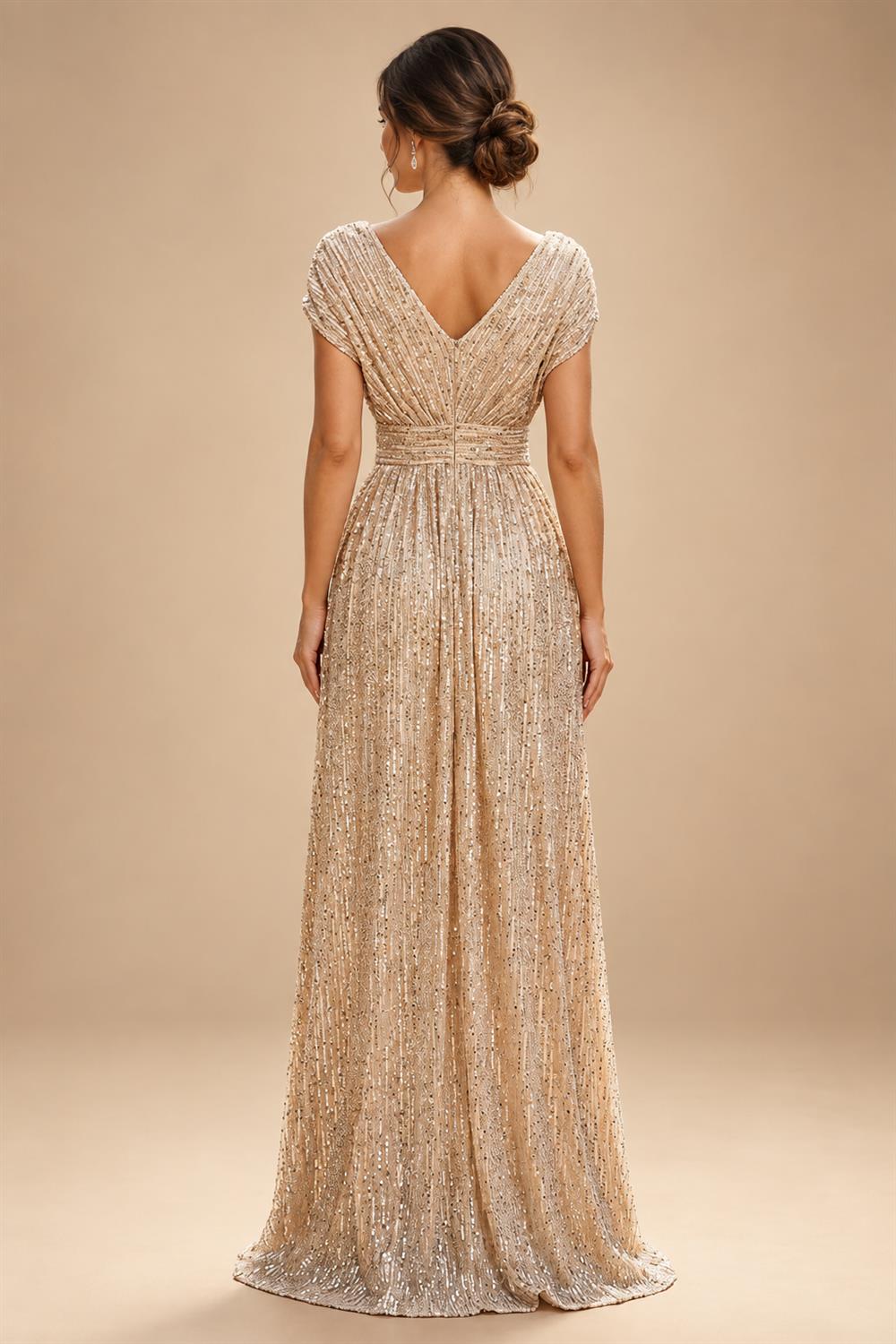 Sequin Floral A-Line/Princess V-Neck Floor-Length Mother of the Bride & Groom Dresses with 3D Flowers & Pleats (SHI22501348)