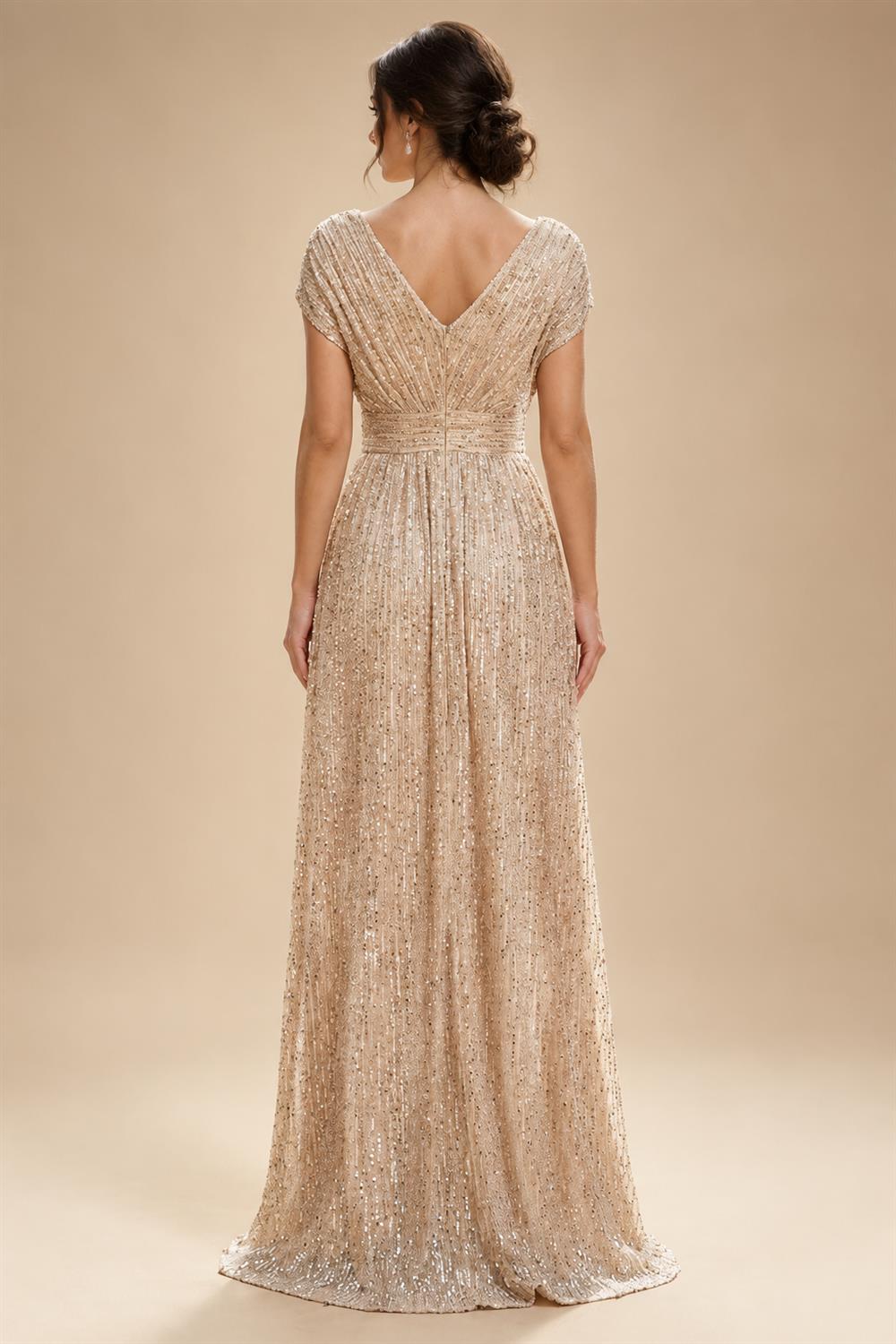 Sequin Floral Sheath/Column V-Neck Floor-Length Mother of the Bride & Groom Dresses with Ruched Waist (SHI22500972)