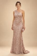 Lace Sheath/Column One Shoulder Floor-Length Mother of the Bride & Groom Dresses with Ruched Waist (SHI22500892)
