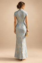 Jacquard Sheath/Column V-Neck Floor-Length Mother of the Bride & Groom Dresses with Ruched Waist (SHIB22500907)