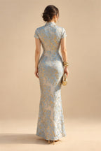 Jumpsuit Scoop Neck Chiffon Maxi Mother of the Bride Pantsuits with 3D Flowers & Bow (SHI22501634)