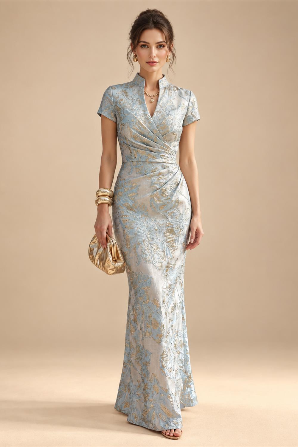 Sheath/Column Scoop Neck Lace Appliques Maxi Mother of the Bride & Groom Dresses with Ruched Waist & Sequin (SHI22501632)