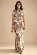Jacquard Sheath/Column V-Neck Floor-Length Mother of the Bride & Groom Dresses with Ruched Waist (SHIB22500907)