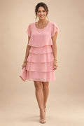 Chiffon A-Line/Princess Scoop Neck Short Mother of the Bride & Groom Dresses Tiered (SHI22500912)