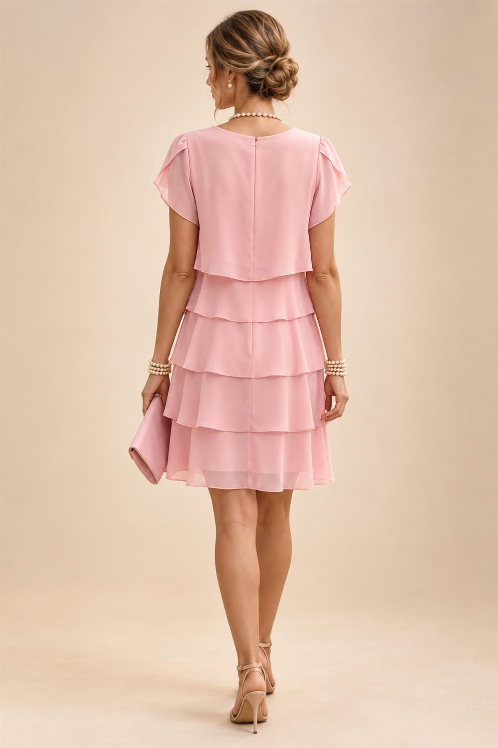 Chiffon A-Line/Princess Scoop Neck Short Mother of the Bride & Groom Dresses Tiered (SHI22500912)