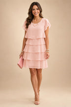 Chiffon A-Line/Princess Scoop Neck Short Mother of the Bride & Groom Dresses Tiered (SHI22500912)