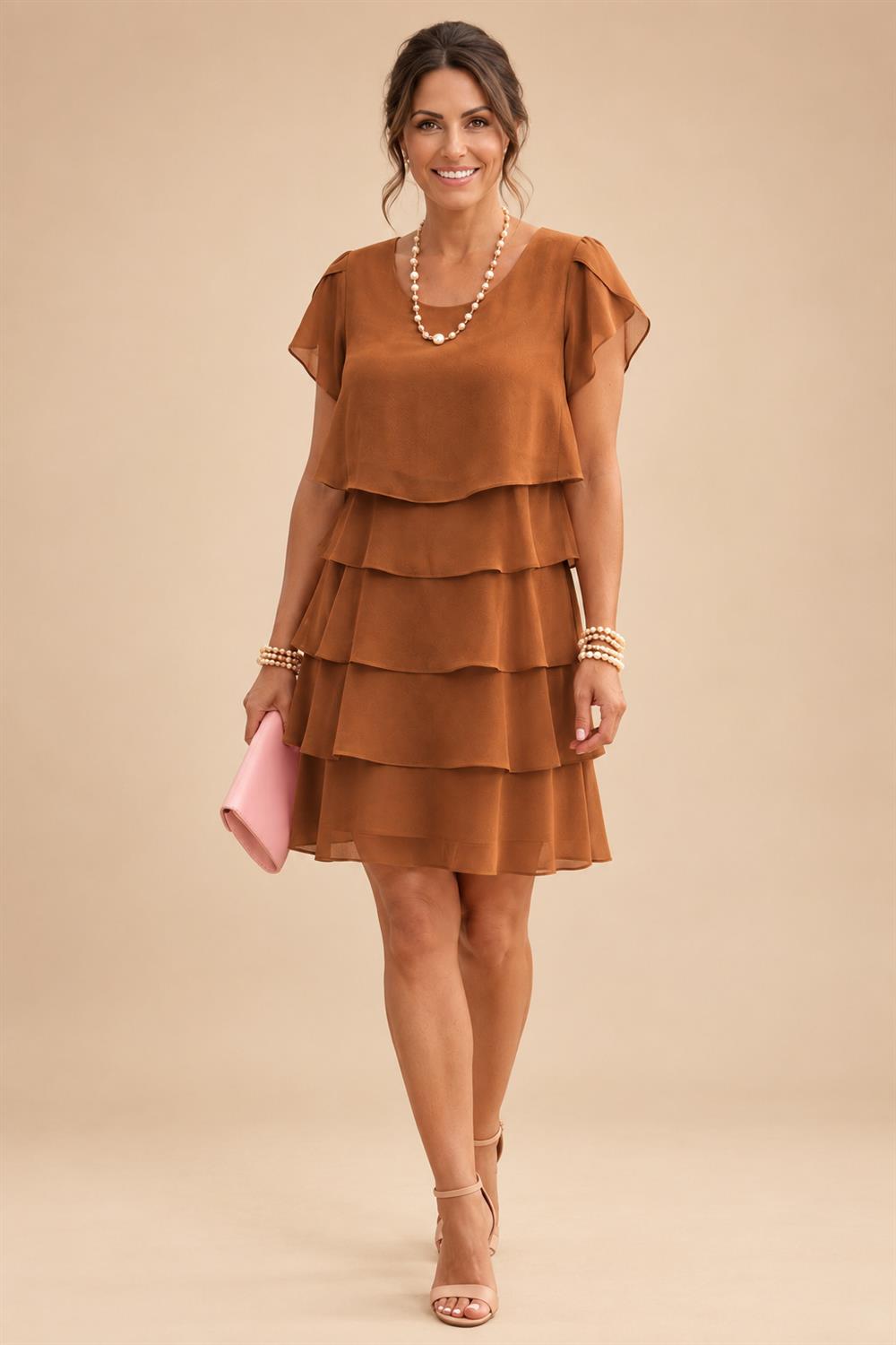 Chiffon A-Line/Princess Scoop Neck Short Mother of the Bride & Groom Dresses Tiered (SHI22500912)