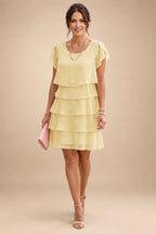 Chiffon A-Line/Princess Scoop Neck Short Mother of the Bride & Groom Dresses Tiered (SHI22500912)
