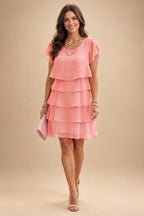 Chiffon A-Line/Princess Scoop Neck Short Mother of the Bride & Groom Dresses Tiered (SHI22500912)