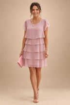 Chiffon A-Line/Princess Scoop Neck Short Mother of the Bride & Groom Dresses Tiered (SHI22500912)