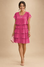 Chiffon A-Line/Princess Scoop Neck Short Mother of the Bride & Groom Dresses Tiered (SHI22500912)
