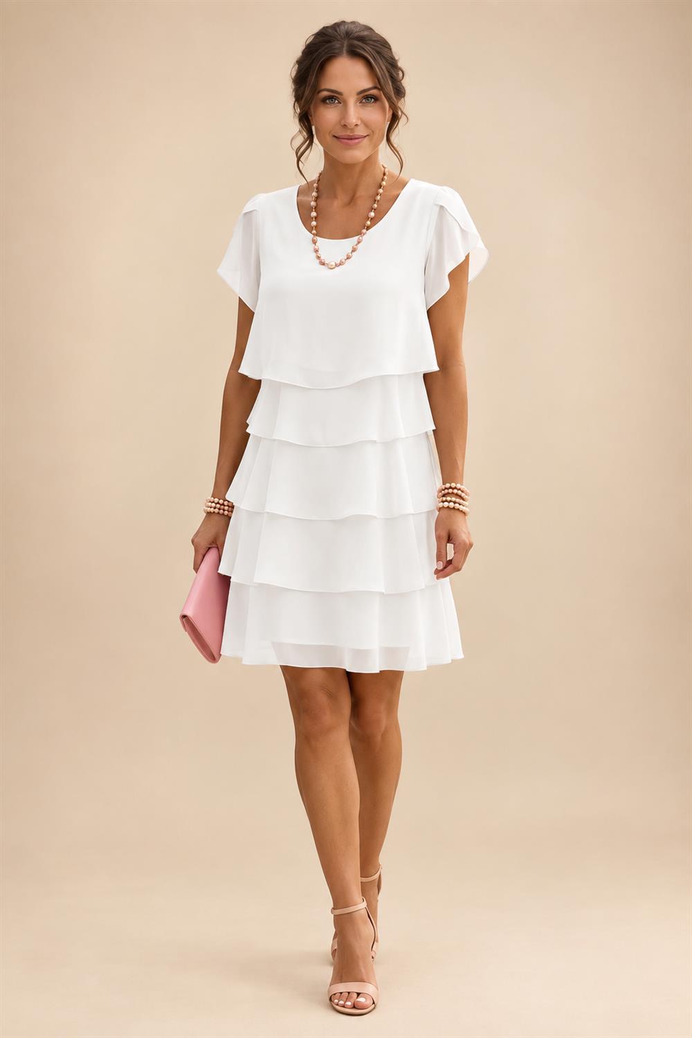 Chiffon A-Line/Princess Scoop Neck Short Mother of the Bride & Groom Dresses Tiered (SHI22500912)