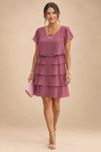 Chiffon A-Line/Princess Scoop Neck Short Mother of the Bride & Groom Dresses Tiered (SHI22500912)
