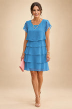 Chiffon A-Line/Princess Scoop Neck Short Mother of the Bride & Groom Dresses Tiered (SHI22500912)