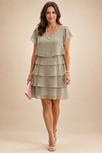 Chiffon A-Line/Princess Scoop Neck Short Mother of the Bride & Groom Dresses Tiered (SHI22500912)