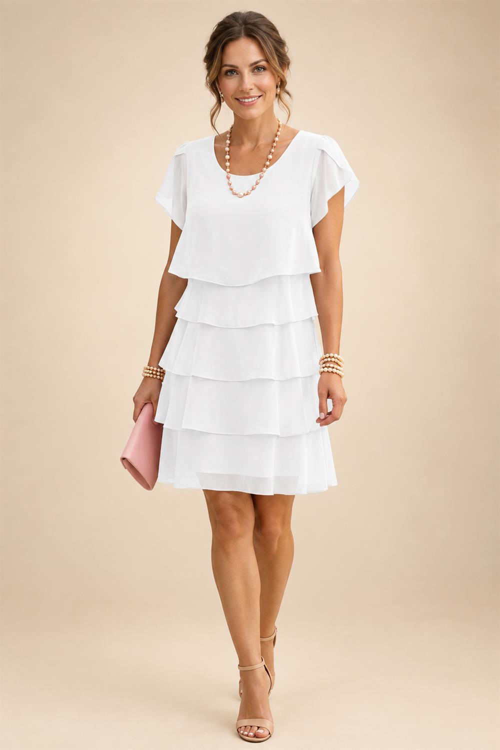 Chiffon A-Line/Princess Scoop Neck Short Mother of the Bride & Groom Dresses Tiered (SHI22500912)