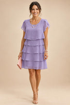Chiffon A-Line/Princess Scoop Neck Short Mother of the Bride & Groom Dresses Tiered (SHI22500912)