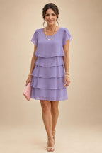 Chiffon A-Line/Princess Scoop Neck Short Mother of the Bride & Groom Dresses Tiered (SHI22500912)