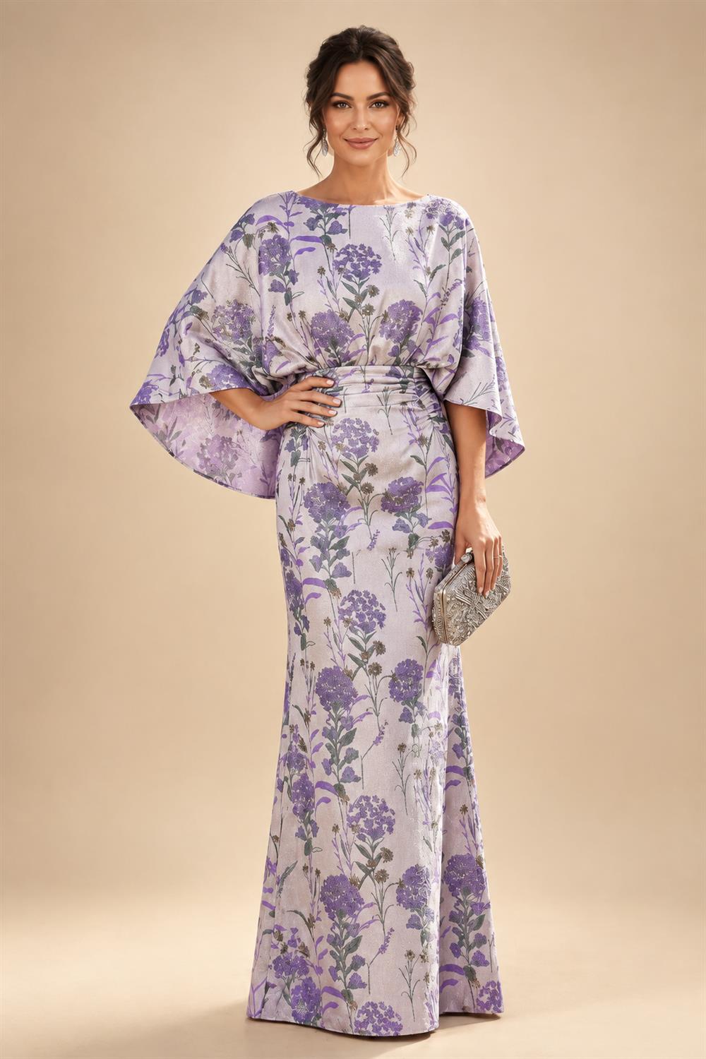 Floral Print Sheath/Column Scoop Neck Floor-Length Mother of the Bride & Groom Dresses with Ruched Waist (SHI22501153)