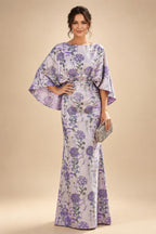 Floral Print Sheath/Column Scoop Neck Floor-Length Mother of the Bride & Groom Dresses with Ruched Waist (SHI22501153)