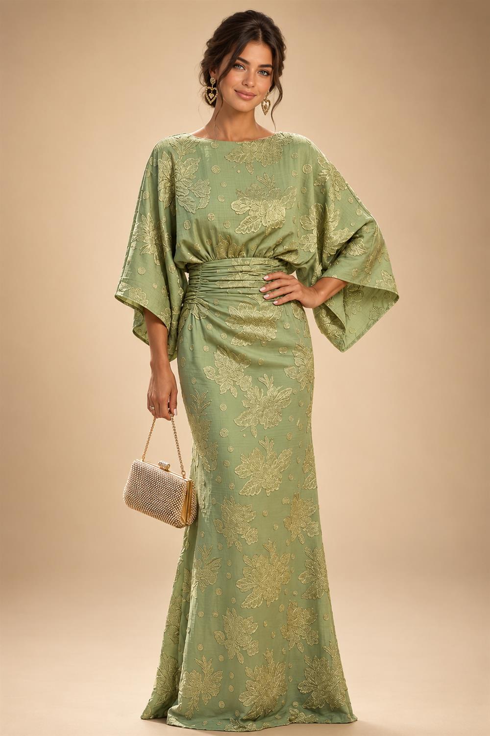 Satin A Line Round Neck Ruched Pleats Mother of the Bride & Groom Dresses (SHI22500952)