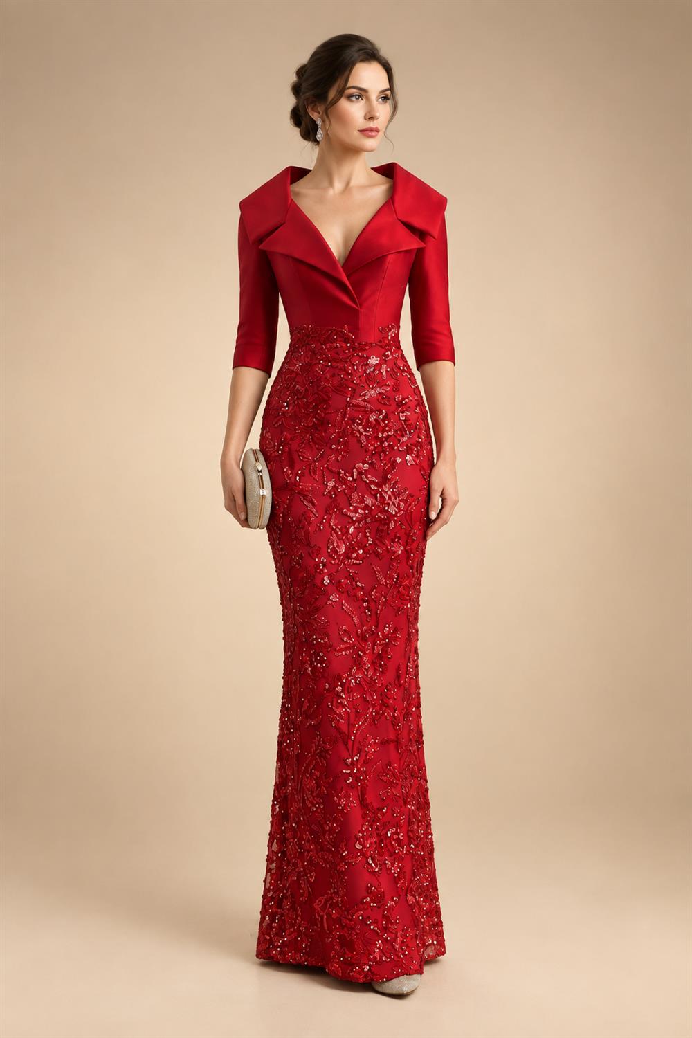 Sheath/Column V-Neck Stretch Jersey Maxi Mother of the Bride & Groom Dresses with Ruffles & Slit (SHI22501648)