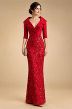 Sheath/Column Scoop Neck Lace Appliques Maxi Mother of the Bride & Groom Dresses with Ruched Waist & Sequin (SHI22501632)
