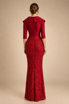 Sheath/Column Scoop Neck Lace Appliques Maxi Mother of the Bride & Groom Dresses with Ruched Waist & Sequin (SHI22501632)