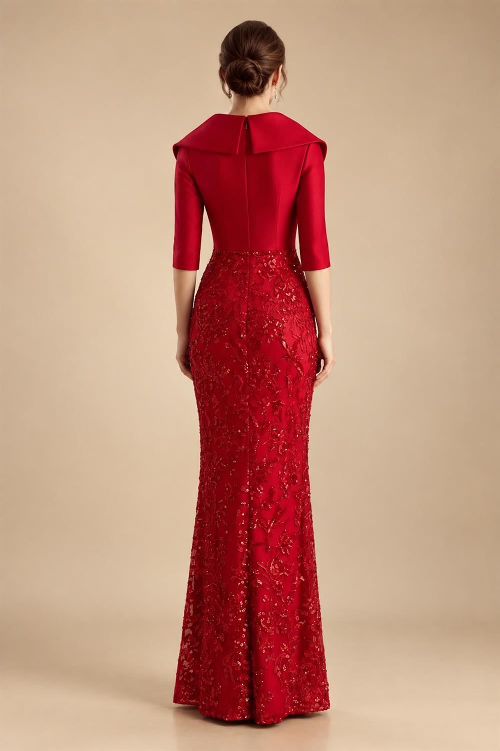 Sheath/Column Scoop Neck Lace Appliques Maxi Mother of the Bride & Groom Dresses with Ruched Waist & Sequin (SHI22501632)