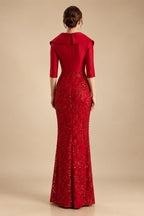 Sheath/Column Scoop Neck Lace Appliques Maxi Mother of the Bride & Groom Dresses with Ruched Waist & Sequin (SHI22501632)