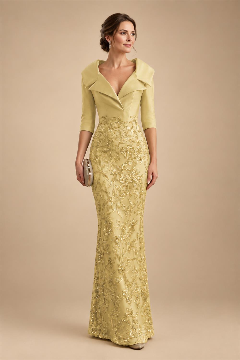 Sequin Floral Sheath Floor-Length Mother of the Bride & Groom Dresses with Satin Bodice (SHI22500925)