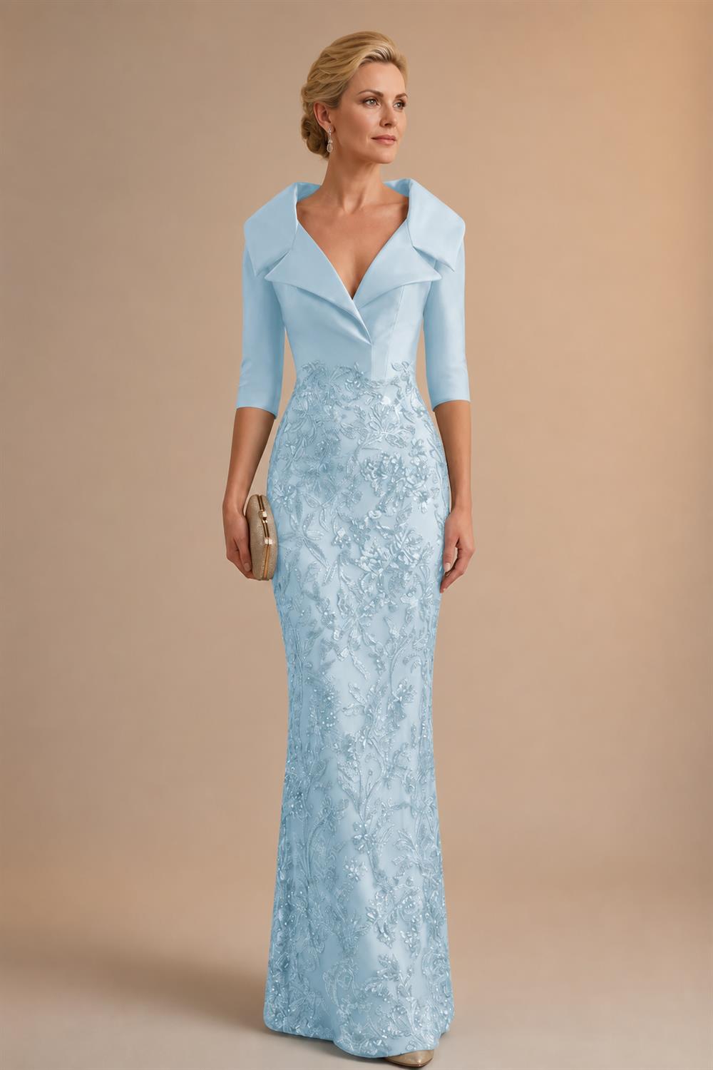 Sequin Floral Sheath Floor-Length Mother of the Bride & Groom Dresses with Satin Bodice (SHI22500925)