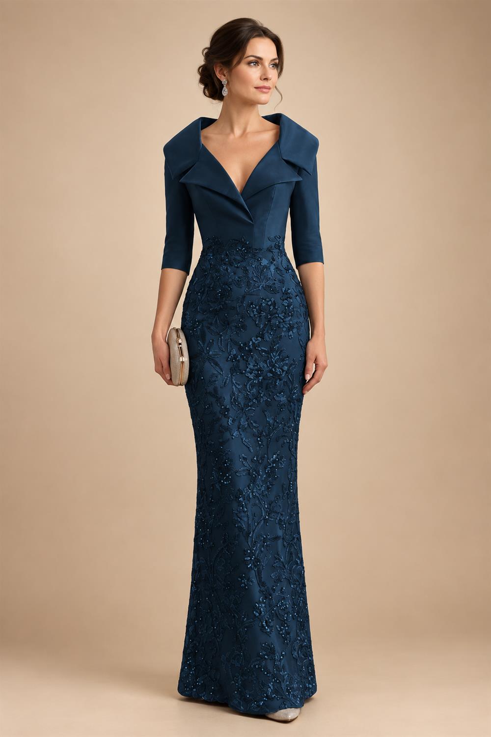 Sequin Floral Sheath Floor-Length Mother of the Bride & Groom Dresses with Satin Bodice (SHI22500925)