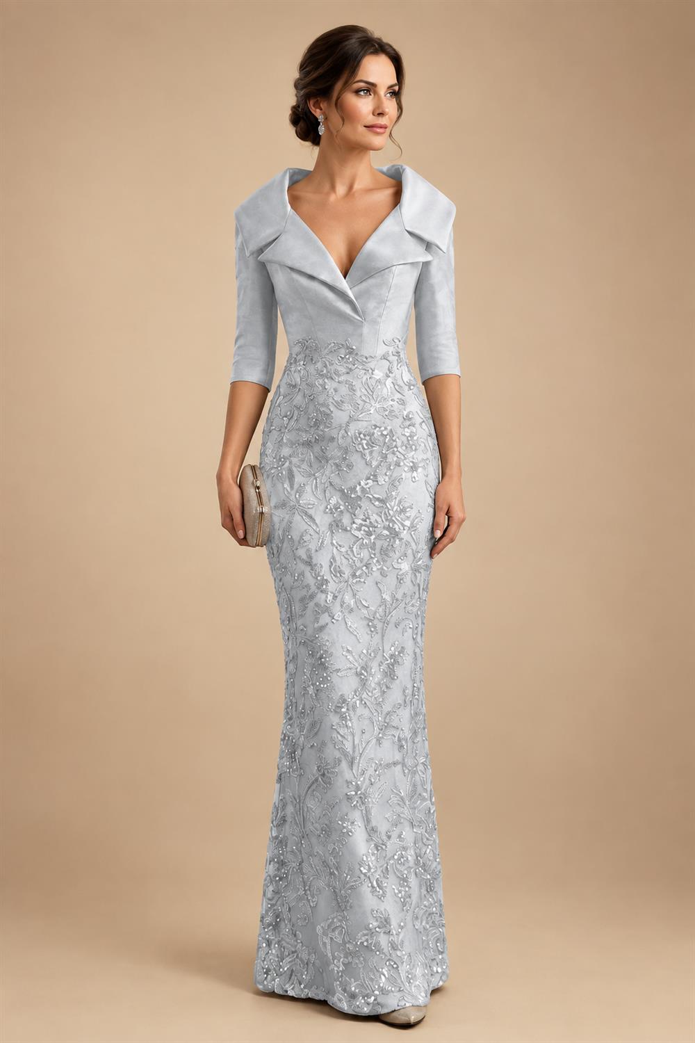 Sequin Floral Sheath Floor-Length Mother of the Bride & Groom Dresses with Satin Bodice (SHI22500925)