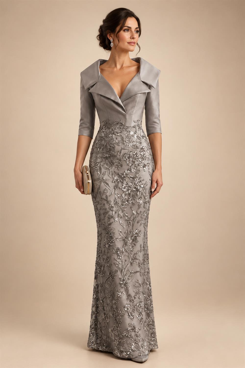 Sequin Floral Sheath Floor-Length Mother of the Bride & Groom Dresses with Satin Bodice (SHI22500925)