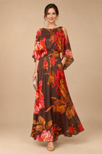 Floral Print A-Line/Princess Scoop Neck Tea-Length Mother of the Bride & Groom Dresses with Tiered Layers & Ruched Waist (SHI22501120)