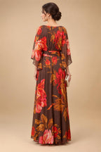 Floral Print A-Line/Princess Scoop Neck Tea-Length Mother of the Bride & Groom Dresses with Tiered Layers & Ruched Waist (SHI22501120)