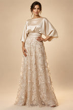 Sheath/Column Lace Appliques Maxi Mother of the Bride & Groom Dresses with Ruched Waist & Satin Bodice (SHI22501596)