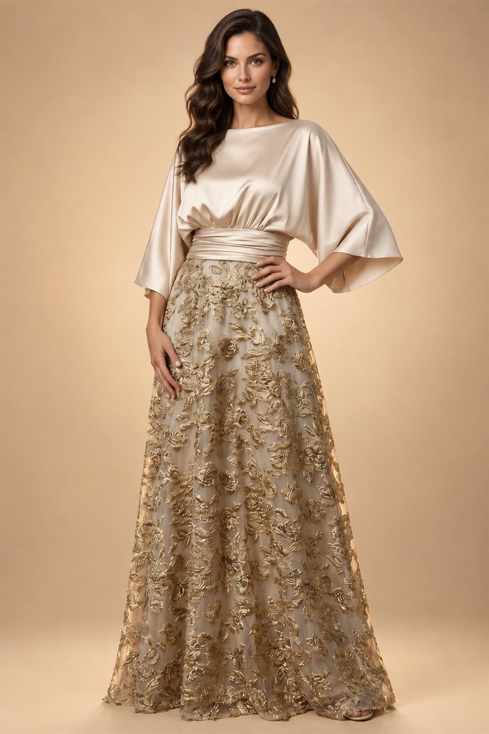 Satin A Line Round Neck Ruched Pleats Mother of the Bride & Groom Dresses (SHI22500952)