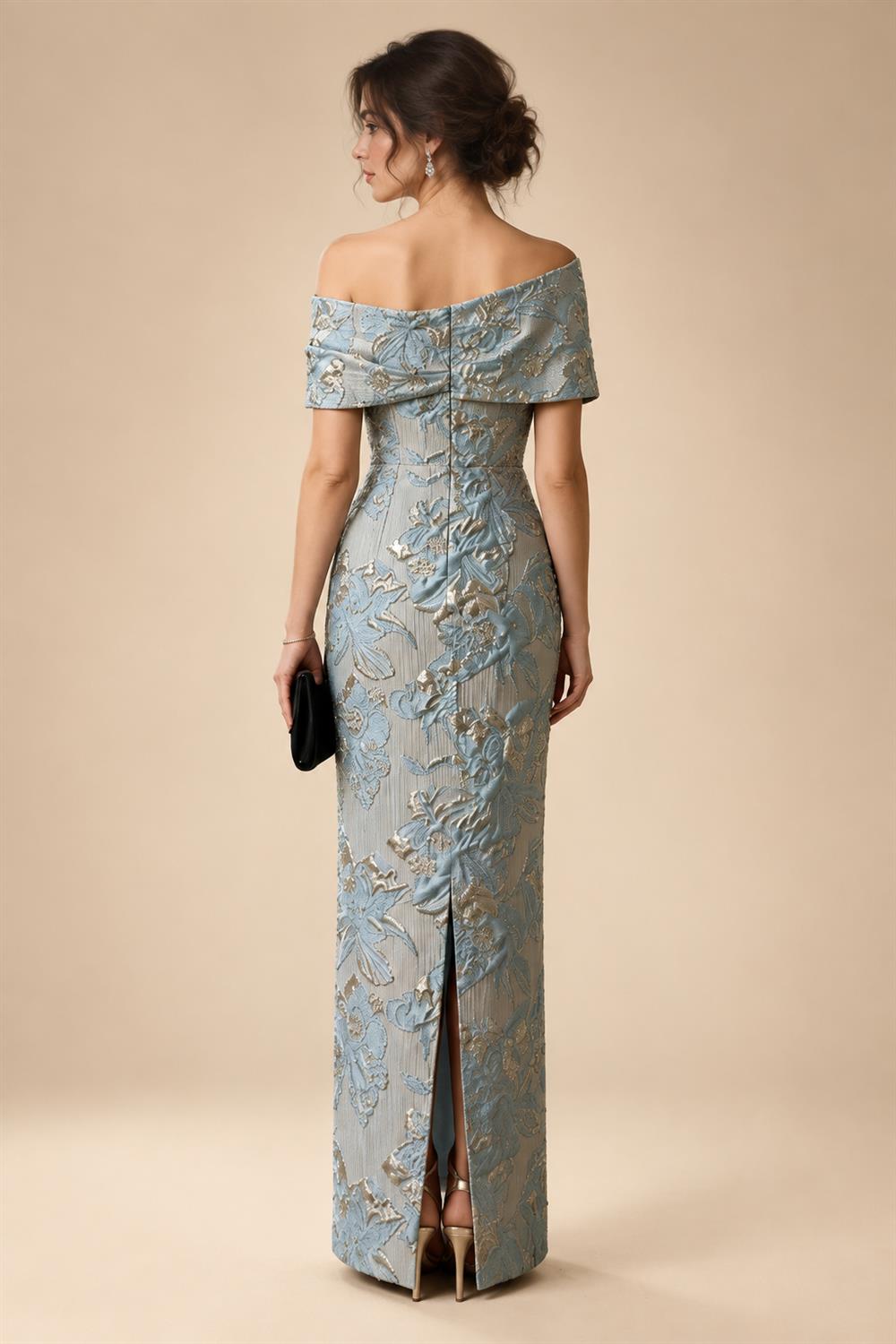 Jacquard Sheath Off the Shoulder Ruched Corset Mother of the Bride & Groom Dresses (SHI22500958)