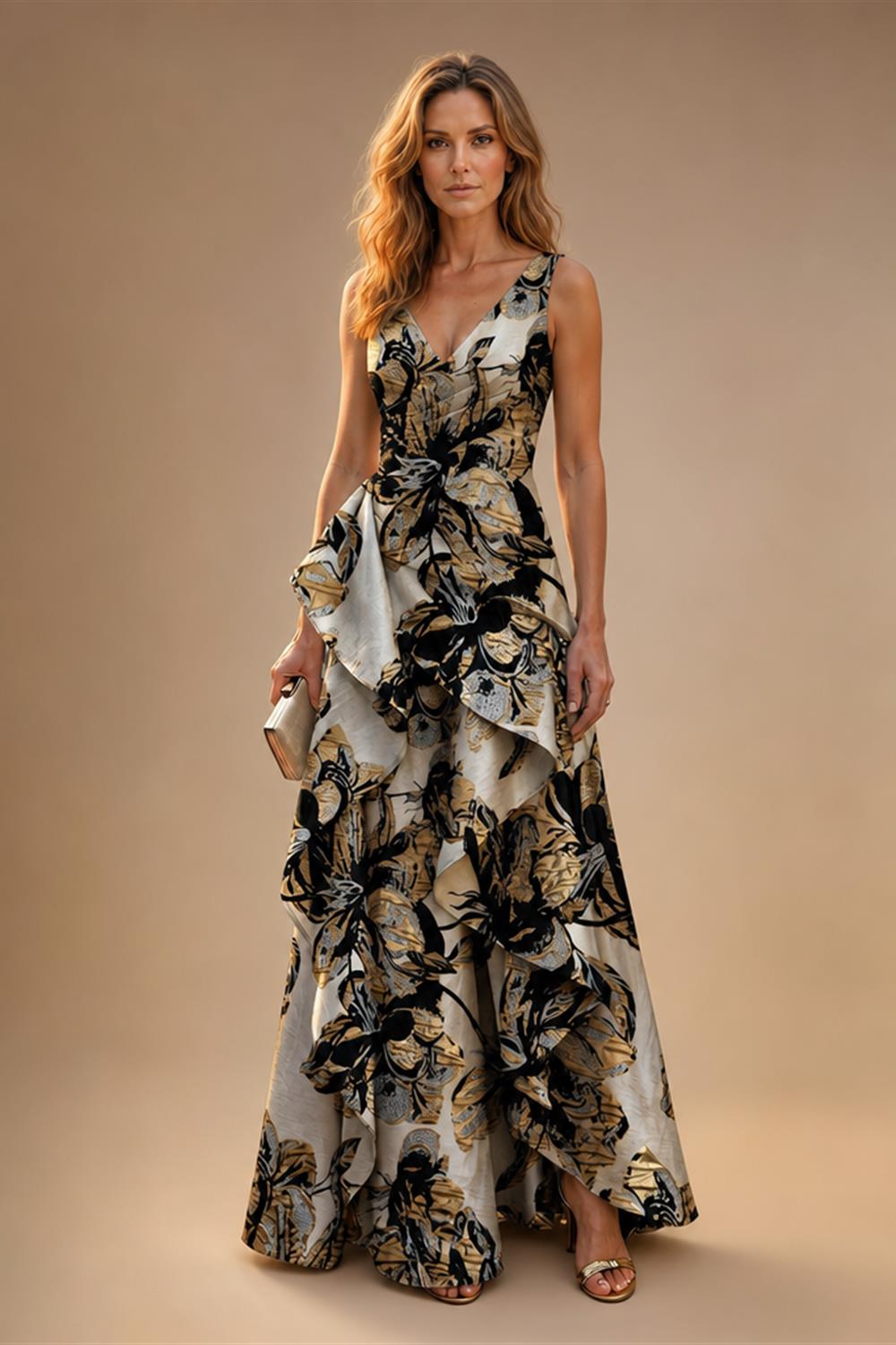 Jacquard A Line V Neck Ruffles Corset Mother of the Bride & Groom Dresses (SHI22500967)