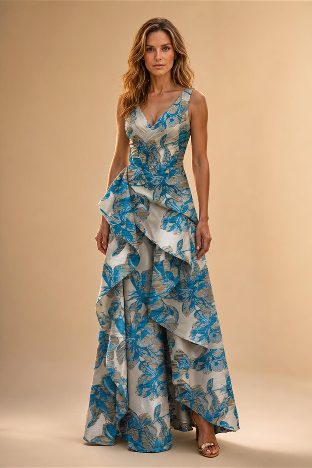 Jacquard A Line V Neck Ruffles Corset Mother of the Bride & Groom Dresses (SHI22500967)