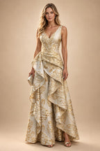 Jacquard A Line V Neck Ruffles Corset Mother of the Bride & Groom Dresses (SHI22500967)
